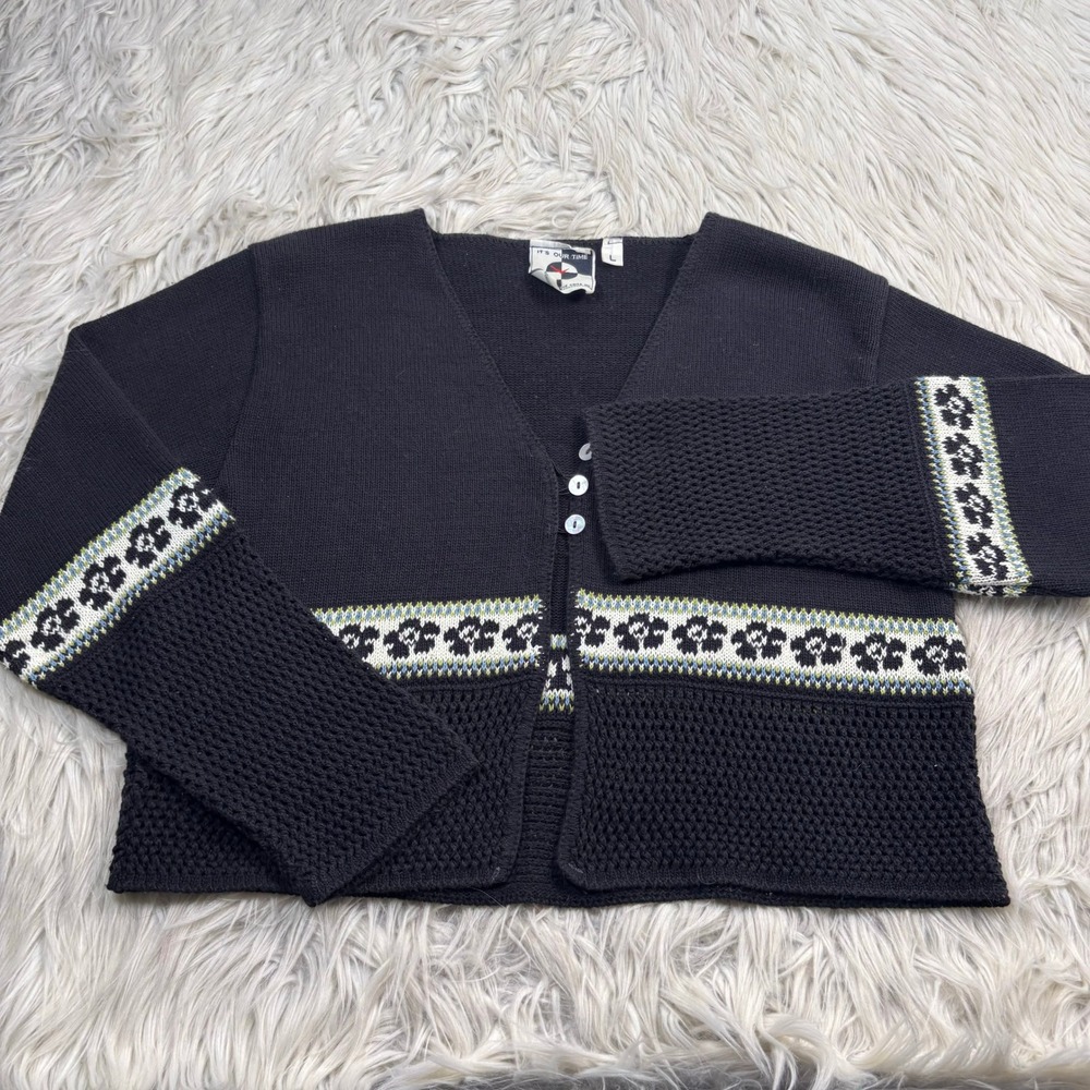 It's Out Time Women's L Cropped Floral Stripe Cardigan 90's Y2K Lindsey McGuire